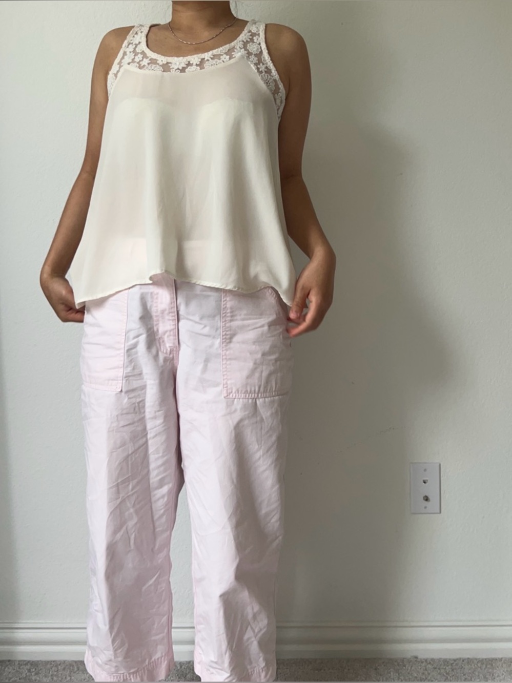 Monteau Ivory Lace-Back Sleeveless Top